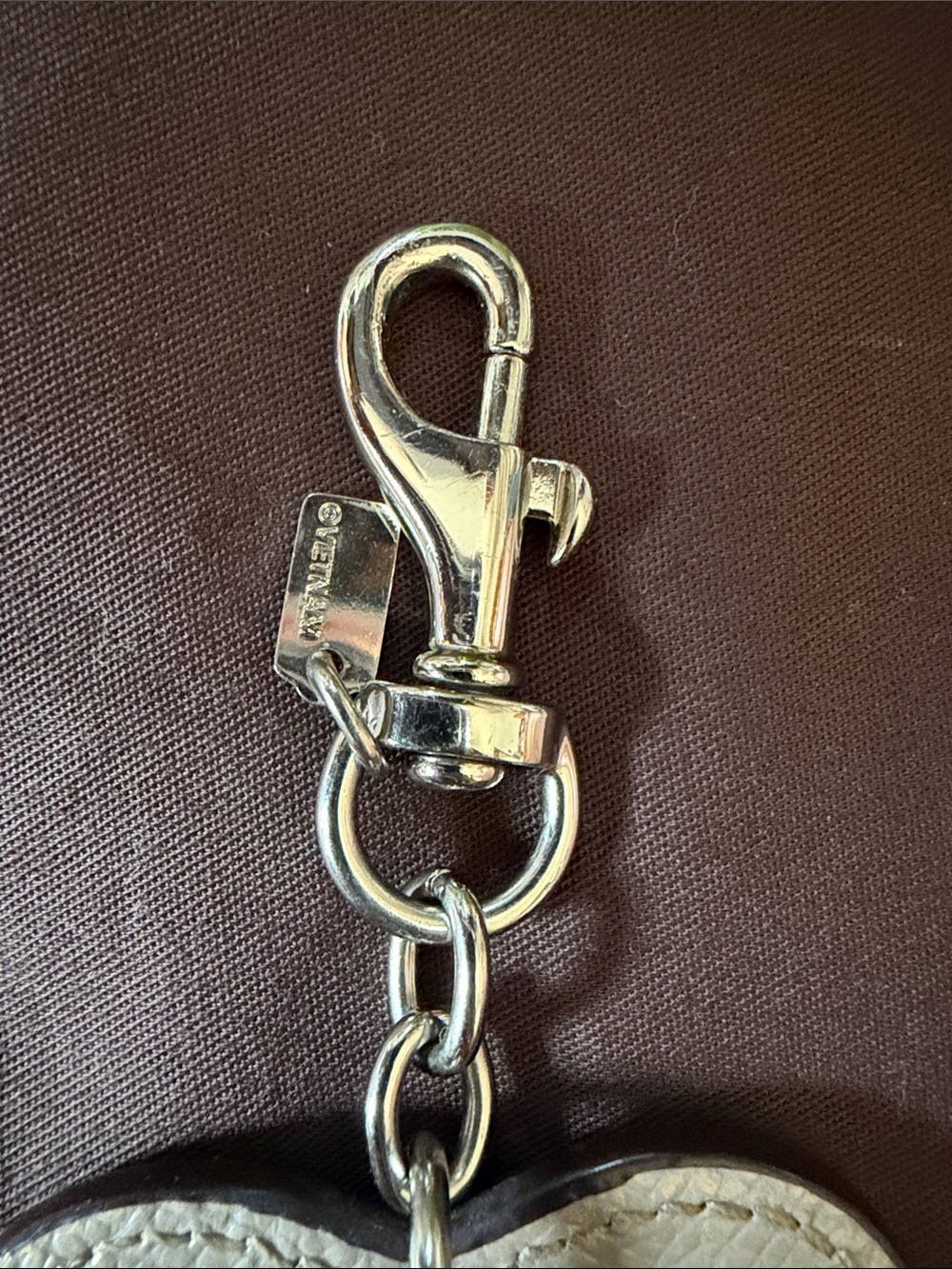 COACH Red/Tan Saffiano Leather Heart Bag Charm Key Ring - Picture 3 of 4